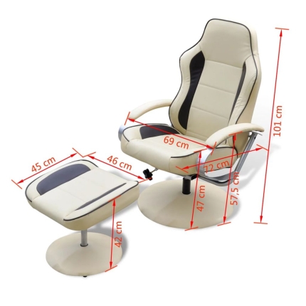Armchair with Footrest Cream White Faux Leather - Image 7