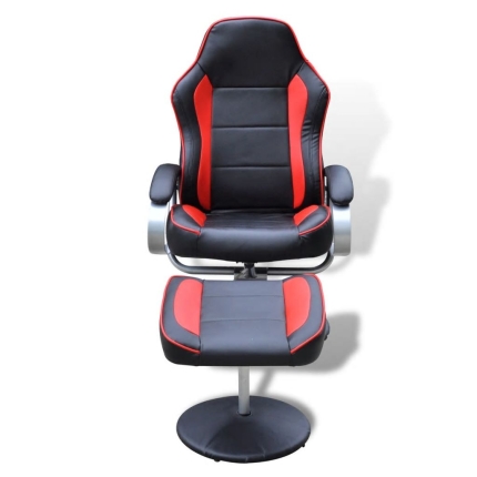 Armchair with Footrest Black/Red Faux Leather - Image 2