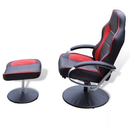 Armchair with Footrest Black/Red Faux Leather - Image 3