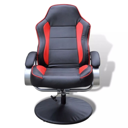 Armchair with Footrest Black/Red Faux Leather - Image 5