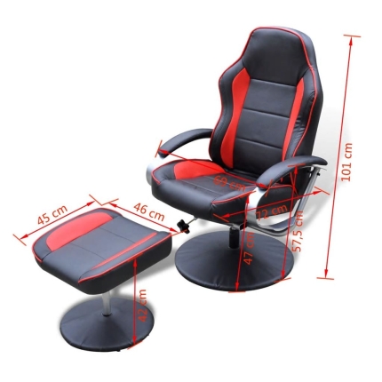 Armchair with Footrest Black/Red Faux Leather - Image 7