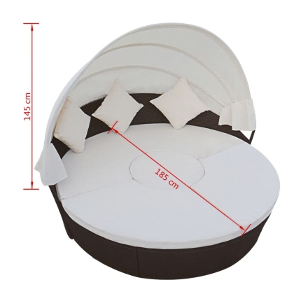 Outdoor Lounge Bed with Canopy Poly Rattan Brown - Image 6