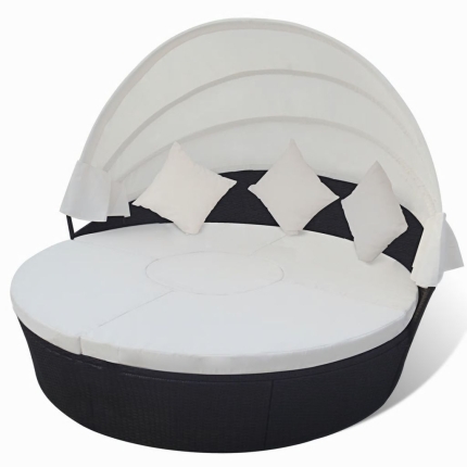 Outdoor Lounge Bed with Canopy Poly Rattan Black - Image 3