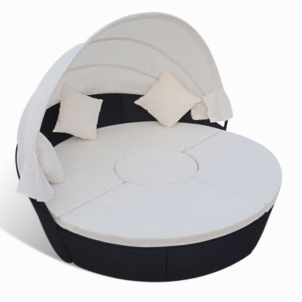 Outdoor Lounge Bed with Canopy Poly Rattan Black - Image 4