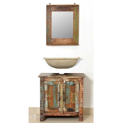 Reclaimed Solid Wood Bathroom Vanity Cabinet Set with Mirror - Image 3