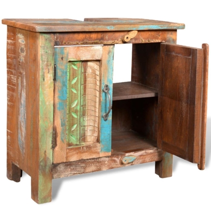 Reclaimed Solid Wood Bathroom Vanity Cabinet Set with Mirror - Image 7