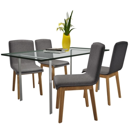 Dining Chairs 4 pcs Light Grey Fabric and Solid Oak Wood - Image 2