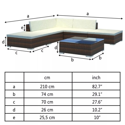 6 Piece Garden Lounge Set with Cushions Poly Rattan Brown - Image 6