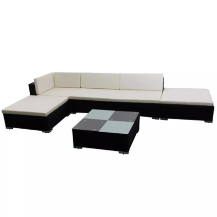 6 Piece Garden Lounge Set with Cushions Poly Rattan Black - Image 3