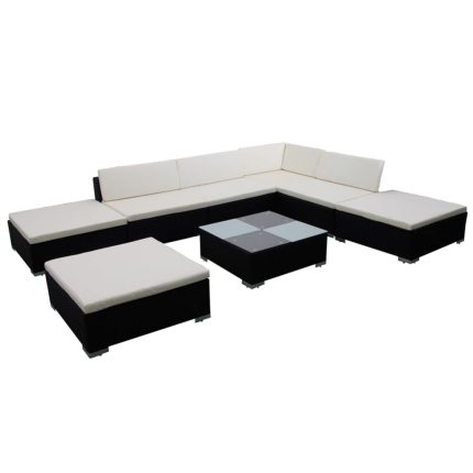 8 Piece Garden Lounge Set with Cushions Poly Rattan Black - Image 2