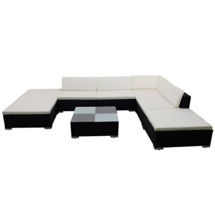8 Piece Garden Lounge Set with Cushions Poly Rattan Black - Image 3