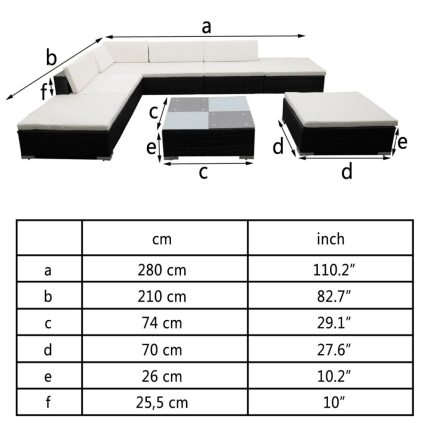 8 Piece Garden Lounge Set with Cushions Poly Rattan Black - Image 5