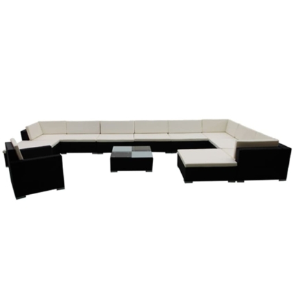 12 Piece Garden Lounge Set with Cushions Poly Rattan Black - Image 3