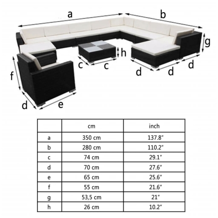 12 Piece Garden Lounge Set with Cushions Poly Rattan Black - Image 5