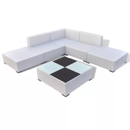 6 Piece Garden Lounge Set with Cushions Poly Rattan White - Image 3