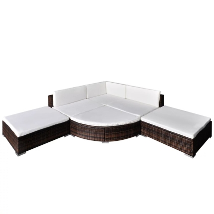 6 Piece Garden Lounge Set with Cushions Poly Rattan Brown - Image 3