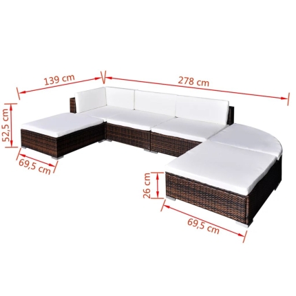 6 Piece Garden Lounge Set with Cushions Poly Rattan Brown - Image 5