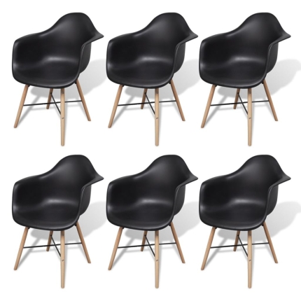 Dining Chairs 6 pcs Black Plastic and Beechword - Image 2