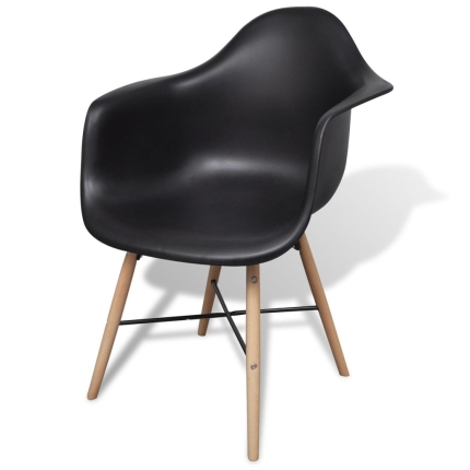Dining Chairs 6 pcs Black Plastic and Beechword - Image 3