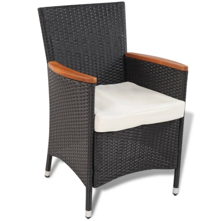 5 Piece Outdoor Dining Set with Cushions Poly Rattan Black - Image 3