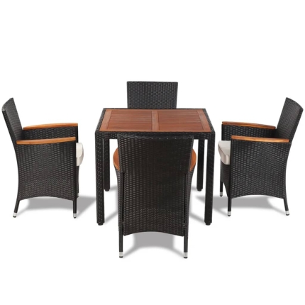 5 Piece Outdoor Dining Set with Cushions Poly Rattan Black - Image 5