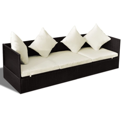 Outdoor Sofa with Cushion & Pillow Poly Rattan Brown - Image 2
