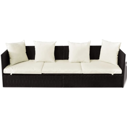 Outdoor Sofa with Cushion & Pillow Poly Rattan Brown - Image 6