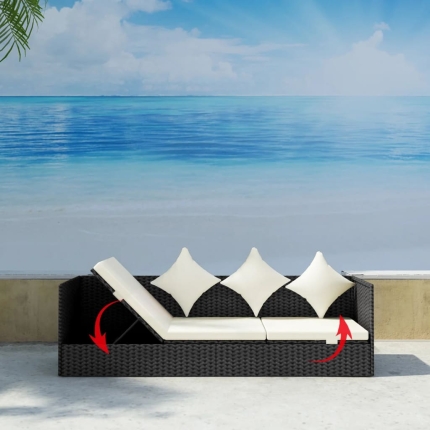 Outdoor Sofa with Cushion & Pillow Poly Rattan Black - Image 4