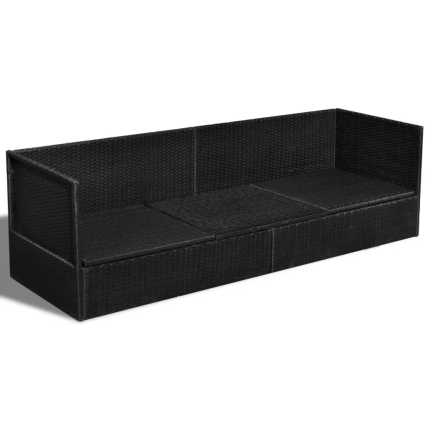 Outdoor Sofa with Cushion & Pillow Poly Rattan Black - Image 5