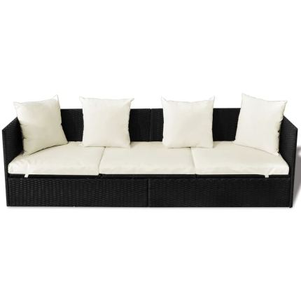Outdoor Sofa with Cushion & Pillow Poly Rattan Black - Image 6