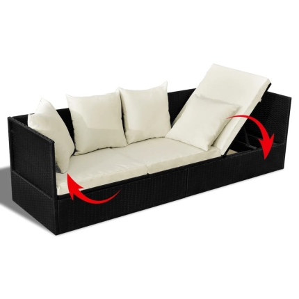 Outdoor Sofa with Cushion & Pillow Poly Rattan Black - Image 7