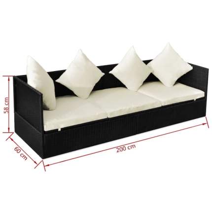 Outdoor Sofa with Cushion & Pillow Poly Rattan Black - Image 8