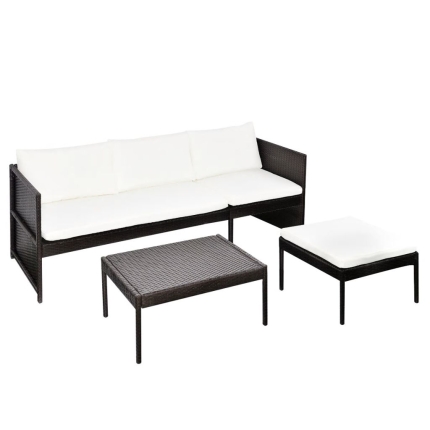 3 Piece Garden Lounge Set with Cushions Poly Rattan Brown - Image 4