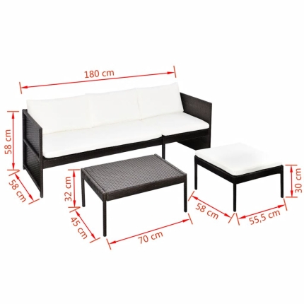 3 Piece Garden Lounge Set with Cushions Poly Rattan Brown - Image 7