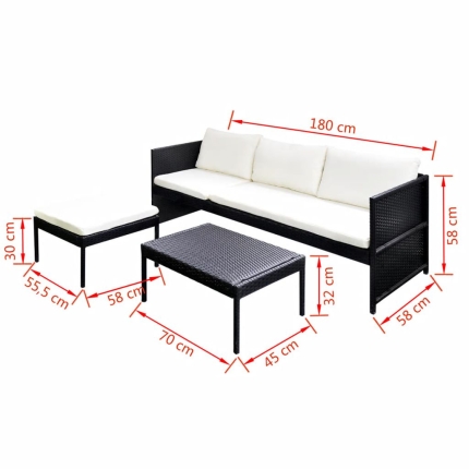 3 Piece Garden Lounge Set with Cushions Poly Rattan Black - Image 7