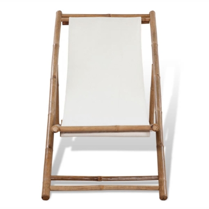 Outdoor Deck Chair Bamboo and Canvas - Image 4