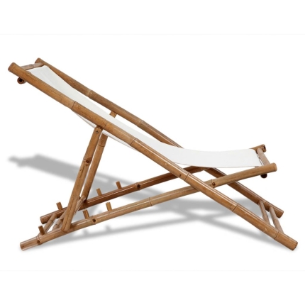 Outdoor Deck Chair Bamboo and Canvas - Image 5
