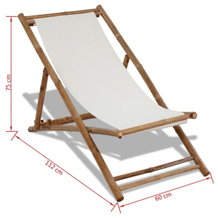 Outdoor Deck Chair Bamboo and Canvas - Image 6