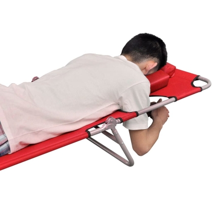 Folding Sun Lounger with Head Cushion Powder-coated Steel Red - Image 2