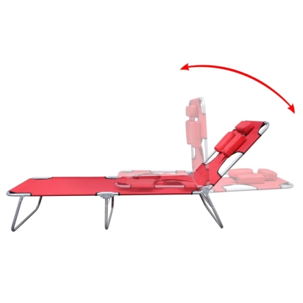 Folding Sun Lounger with Head Cushion Powder-coated Steel Red - Image 4