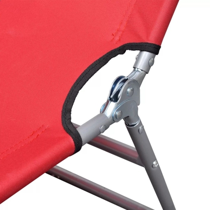 Folding Sun Lounger with Head Cushion Powder-coated Steel Red - Image 5
