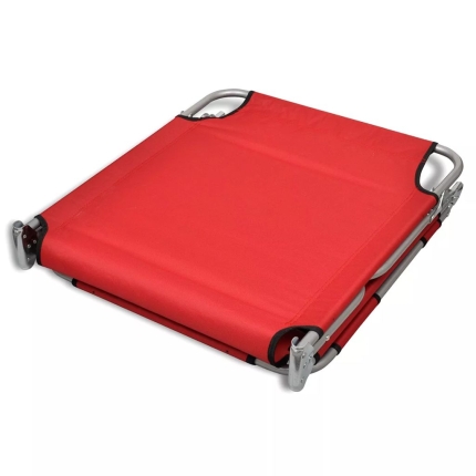 Folding Sun Lounger with Head Cushion Powder-coated Steel Red - Image 6