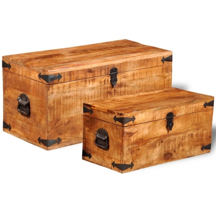 Storage Chest Set 2 Pieces Rough Mango Wood - Image 2