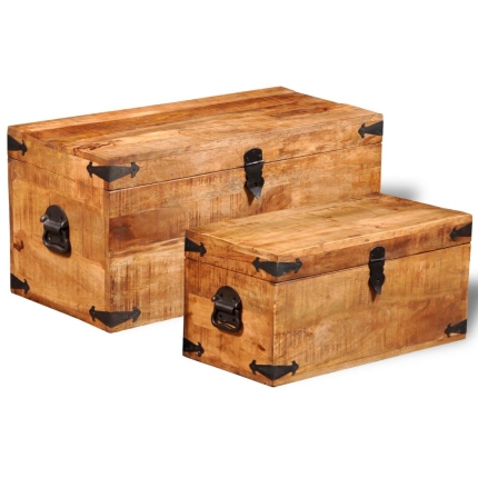 Storage Chest Set 2 Pieces Rough Mango Wood - Image 3