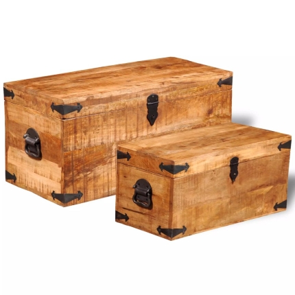 Storage Chest Set 2 Pieces Rough Mango Wood - Image 4