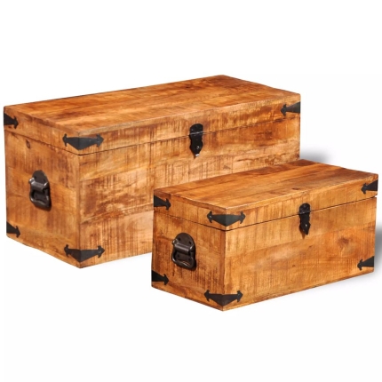 Storage Chest Set 2 Pieces Rough Mango Wood - Image 5