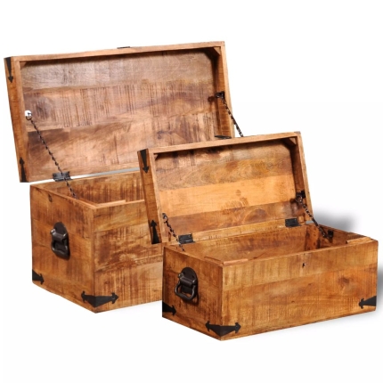 Storage Chest Set 2 Pieces Rough Mango Wood - Image 6