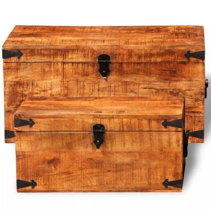 Storage Chest Set 2 Pieces Rough Mango Wood - Image 7