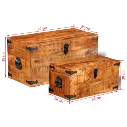 Storage Chest Set 2 Pieces Rough Mango Wood - Image 8
