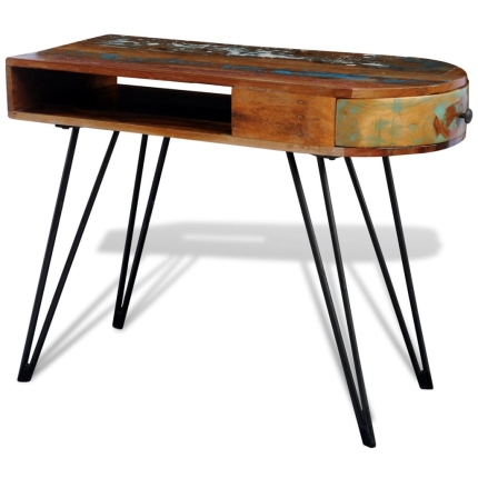 Reclaimed Solid Wood Desk with Iron Pin Legs - Image 2